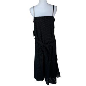 Rachel Rachel Roy Black Diagonal Stripe Sleeveless Square Neck Dress Large L